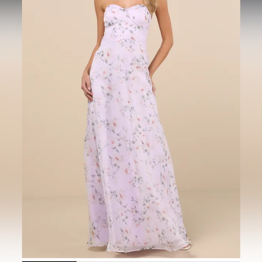 Lulu's Strapless Floral Dress in White and Pink